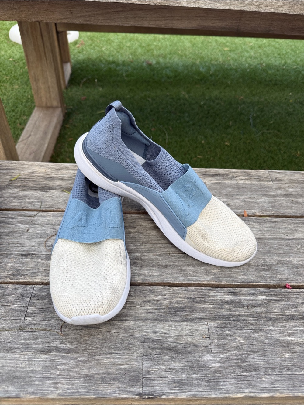 APL Women's Slip-On Knit Sneakers in Light Blue and Cream